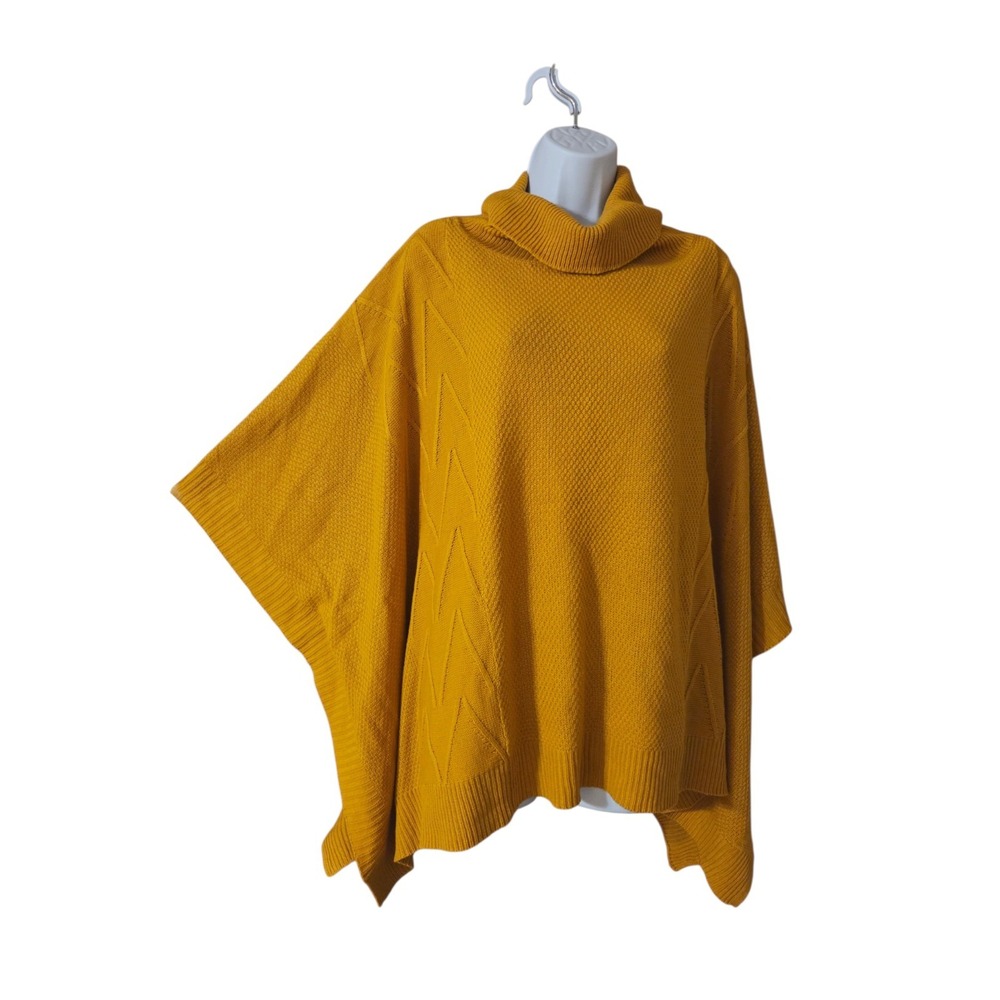 Laurel Gray Dark Mustard Yellow Poncho Cowl Neck Sweater Sleeve Holes OS NWT